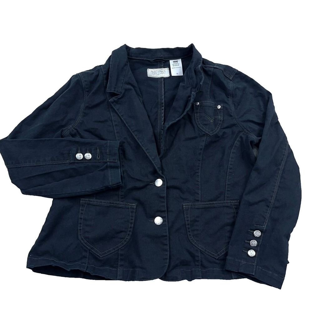 Levis Denim Jacket Women 1X Black Jean Blazer Chore Unlined VTG Y2K Ladies